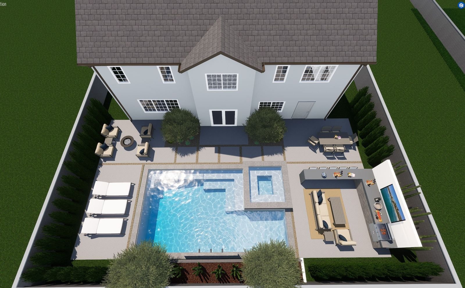 Capistrano Pool and Spa 19′ × 32′ — 3D design view