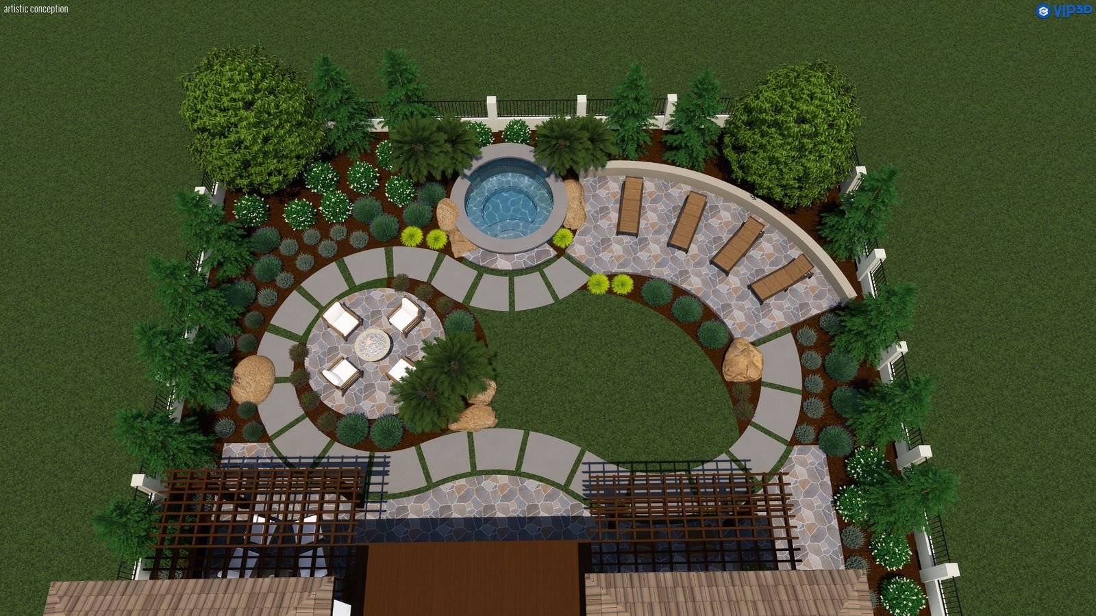 Doyle Spa 19′ × 19′ — 3D design view