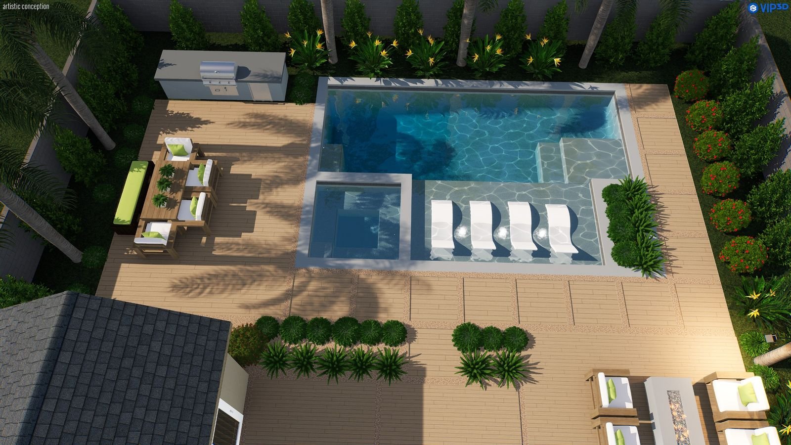 Euphorbia Pool and Spa 22′ × 32′ — 3D design view