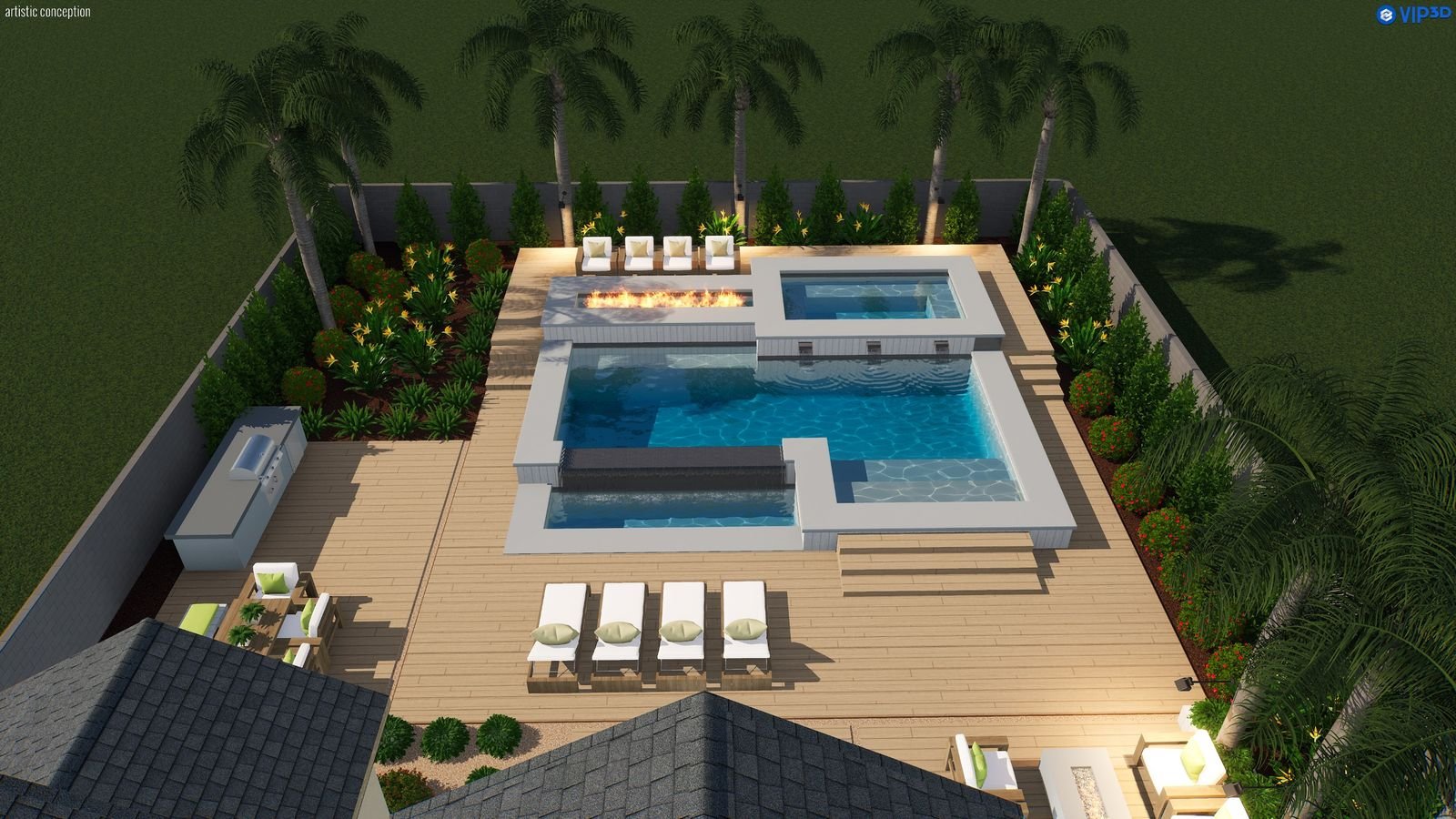 Euphorbia Pool and Spa 42′ × 48′ — 3D design view
