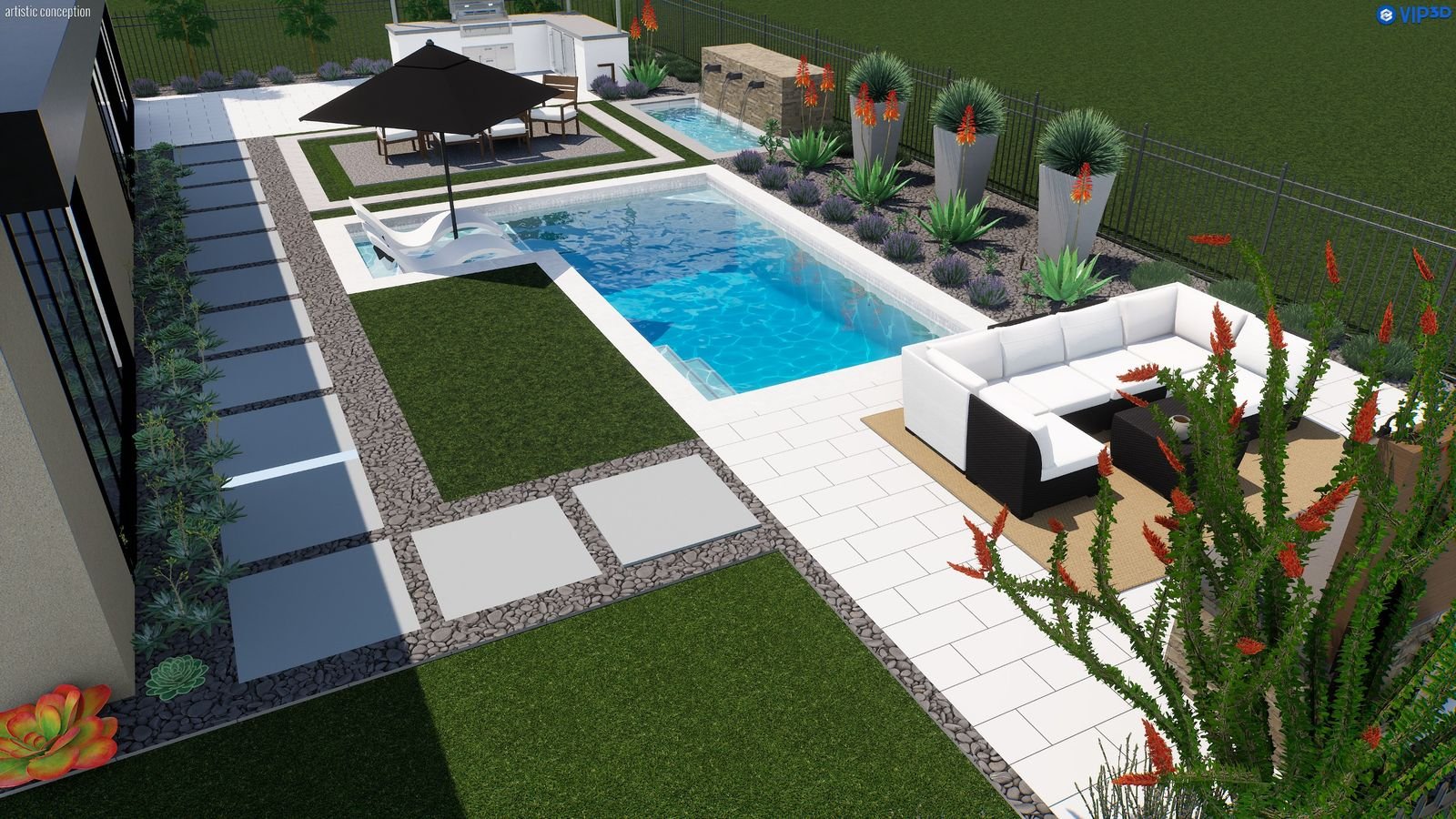Kensington Pool 19′ × 23′ — 3D design view