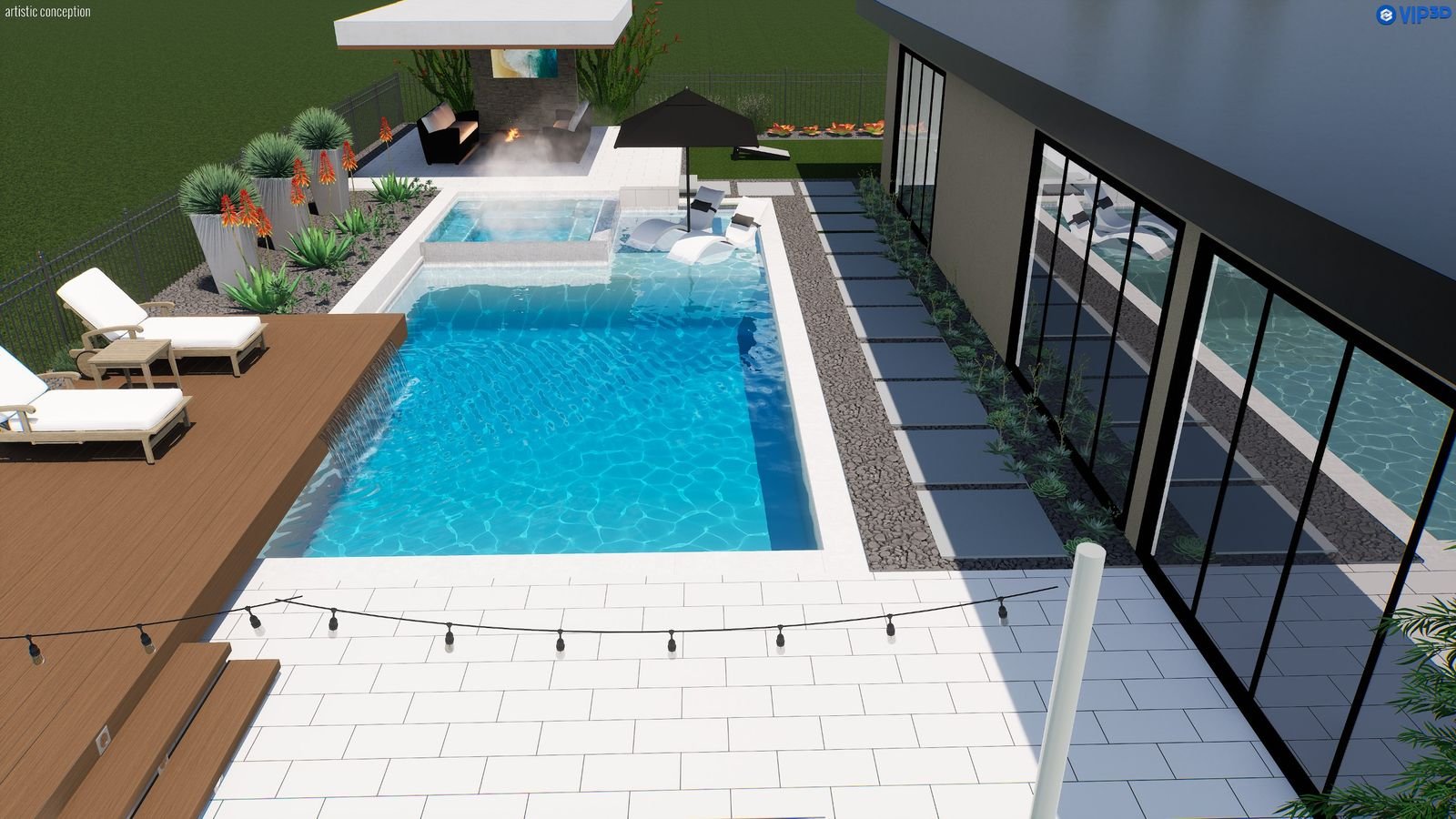 Kensington Pool and Spa 20′ × 40′ — 3D design view